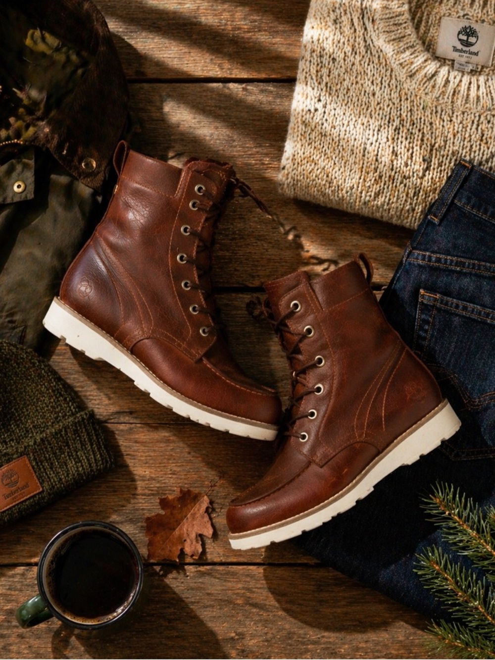 Timberland Mosley Waterproof Leather Boots Brown Lace-Up Rugged Hiking Work Boot